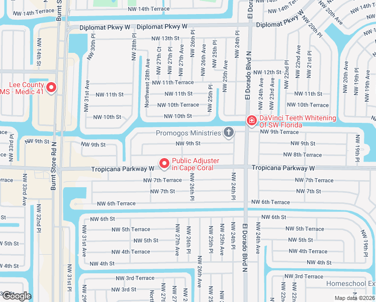 map of restaurants, bars, coffee shops, grocery stores, and more near 2601 Northwest 8th Terrace in Cape Coral