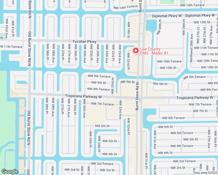 map of restaurants, bars, coffee shops, grocery stores, and more near 3325 Northwest 8th Terrace in Cape Coral