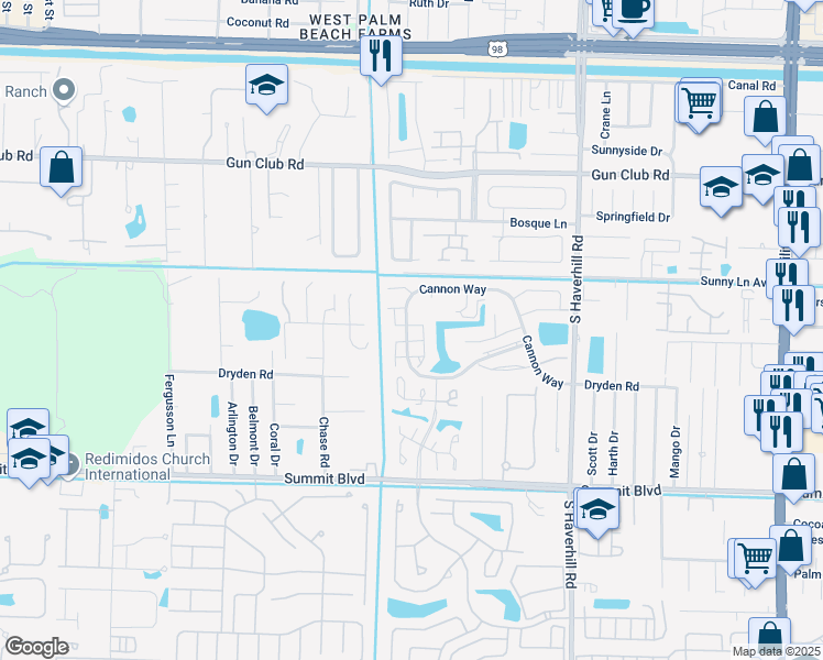 map of restaurants, bars, coffee shops, grocery stores, and more near 5288 Cannon Way in West Palm Beach