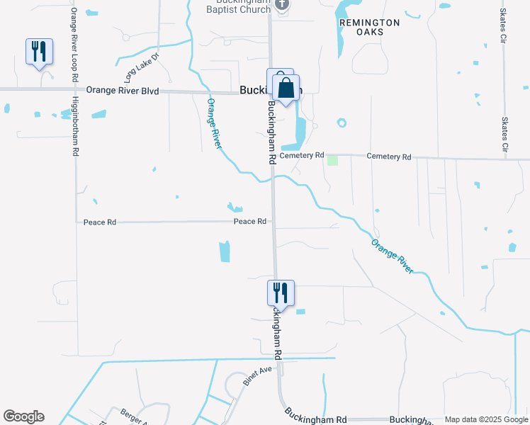 map of restaurants, bars, coffee shops, grocery stores, and more near 5170 Buckingham Road in Fort Myers