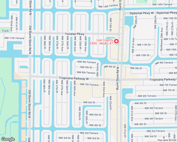 map of restaurants, bars, coffee shops, grocery stores, and more near 3419 Northwest 8th Terrace in Cape Coral