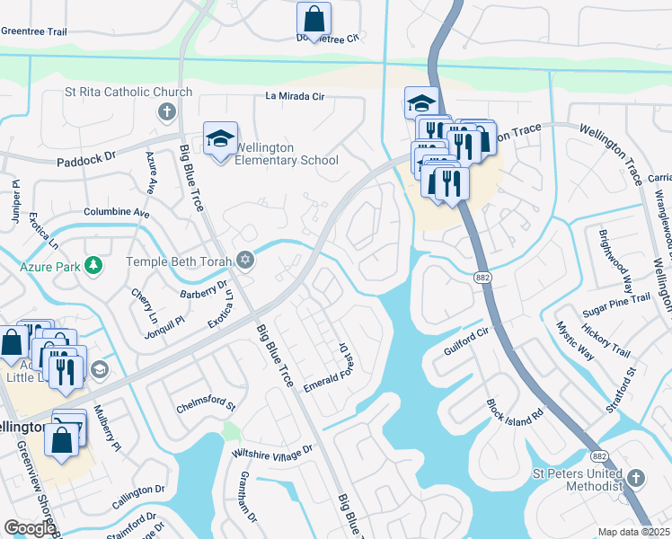 map of restaurants, bars, coffee shops, grocery stores, and more near 13146 Quiet Woods Road in Wellington