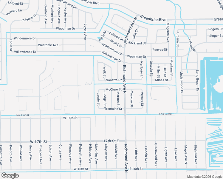map of restaurants, bars, coffee shops, grocery stores, and more near McClure Street in Lehigh Acres