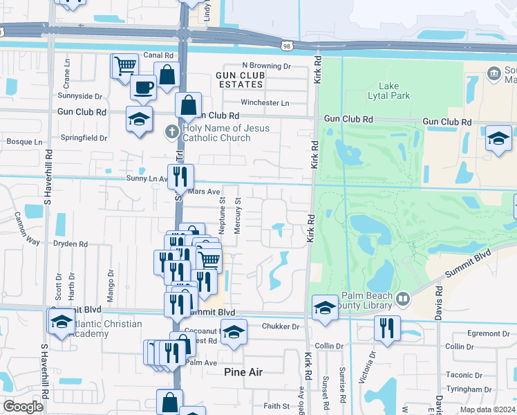 map of restaurants, bars, coffee shops, grocery stores, and more near 4123 Palm Bay Circle in West Palm Beach