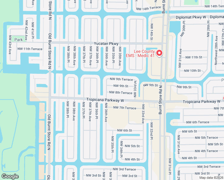map of restaurants, bars, coffee shops, grocery stores, and more near 3519 Northwest 8th Terrace in Cape Coral