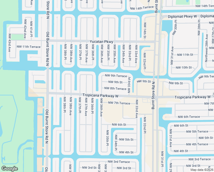 map of restaurants, bars, coffee shops, grocery stores, and more near 3519 Northwest 8th Terrace in Cape Coral