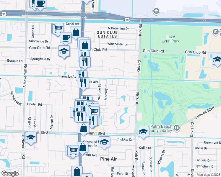 map of restaurants, bars, coffee shops, grocery stores, and more near 4123 Palm Bay Circle in West Palm Beach