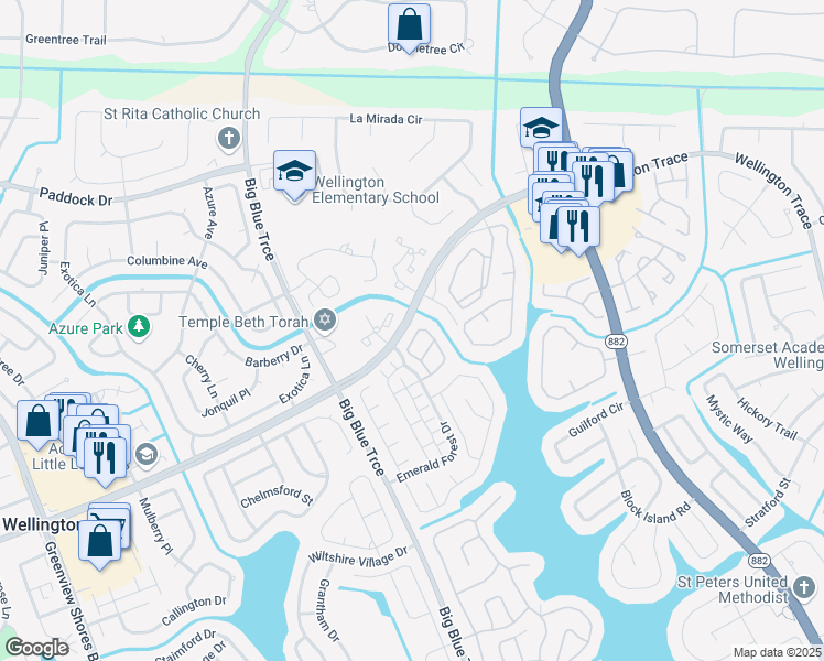 map of restaurants, bars, coffee shops, grocery stores, and more near 12 Albright Court in Wellington