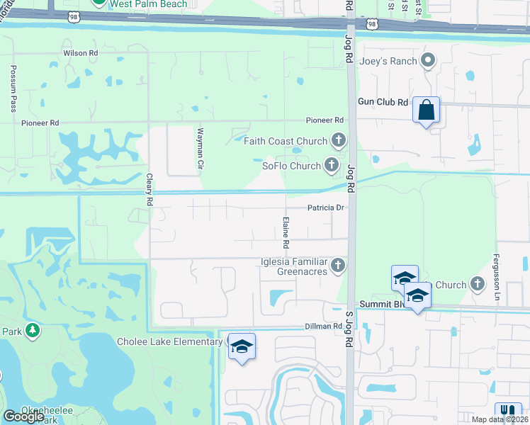 map of restaurants, bars, coffee shops, grocery stores, and more near 6606 Patricia Drive in West Palm Beach