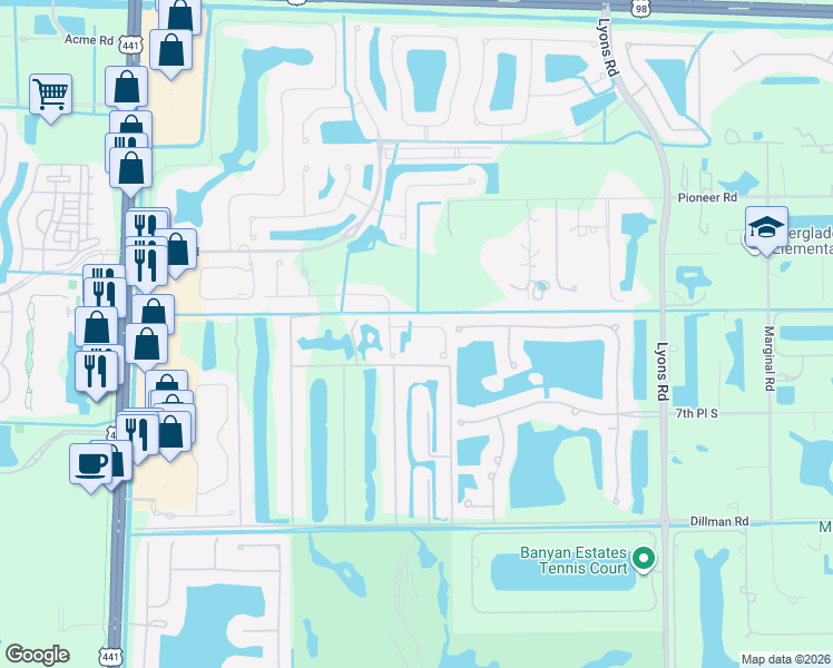 map of restaurants, bars, coffee shops, grocery stores, and more near 9106 Winterhaven Circle in Wellington