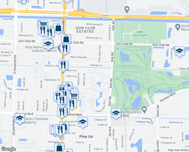 map of restaurants, bars, coffee shops, grocery stores, and more near 4120 Palm Bay Circle in West Palm Beach
