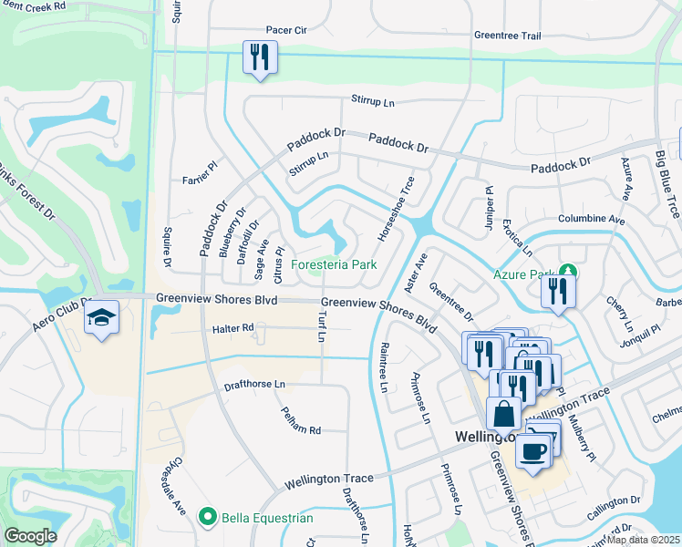 map of restaurants, bars, coffee shops, grocery stores, and more near 910 Foresteria Avenue in Wellington