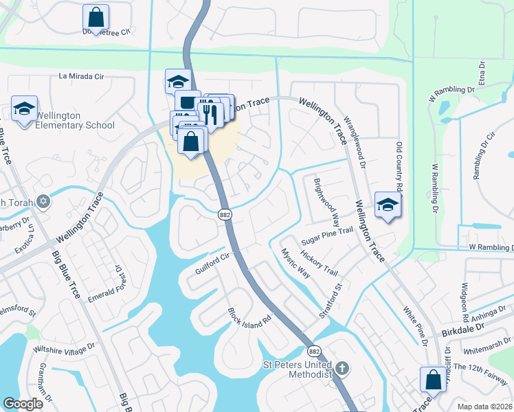 map of restaurants, bars, coffee shops, grocery stores, and more near 12476 Guilford Way in Wellington