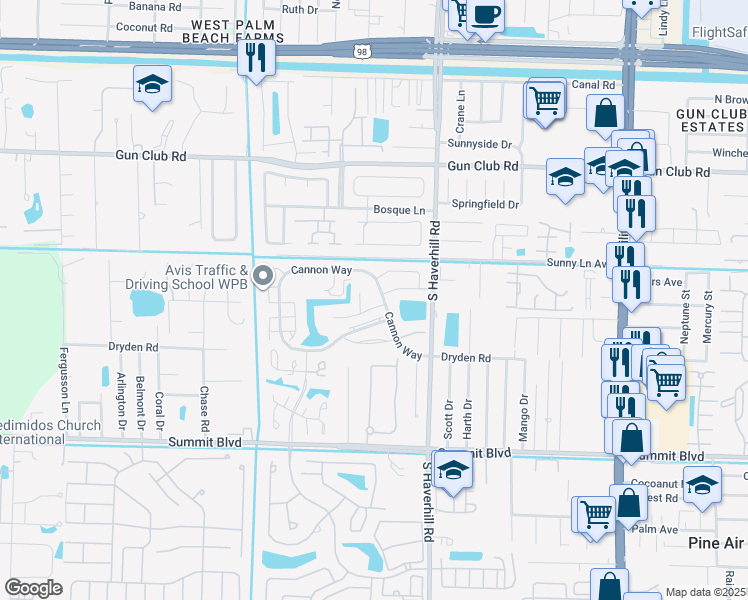 map of restaurants, bars, coffee shops, grocery stores, and more near 5161 Jaczko Lane in West Palm Beach