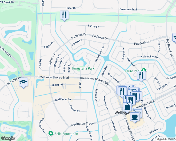 map of restaurants, bars, coffee shops, grocery stores, and more near 910 Foresteria Avenue in Wellington