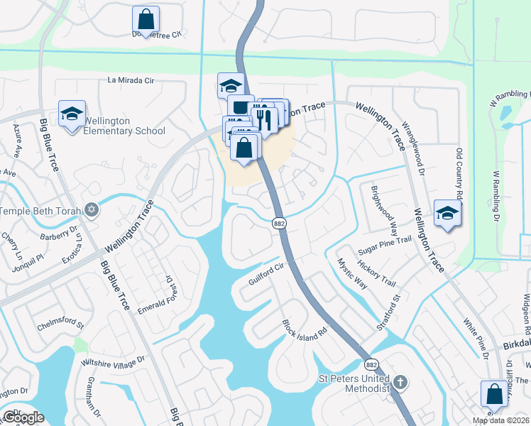 map of restaurants, bars, coffee shops, grocery stores, and more near 12734 Spinnaker Lane in Wellington