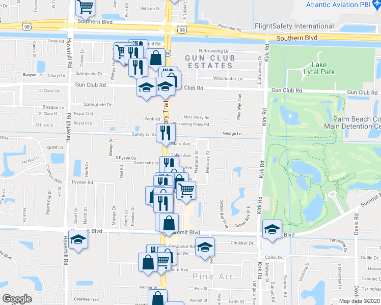 map of restaurants, bars, coffee shops, grocery stores, and more near 4369 Tellin Avenue in West Palm Beach
