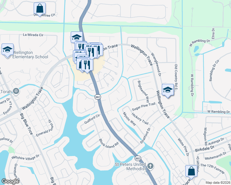 map of restaurants, bars, coffee shops, grocery stores, and more near 12476 Guilford Way in Wellington