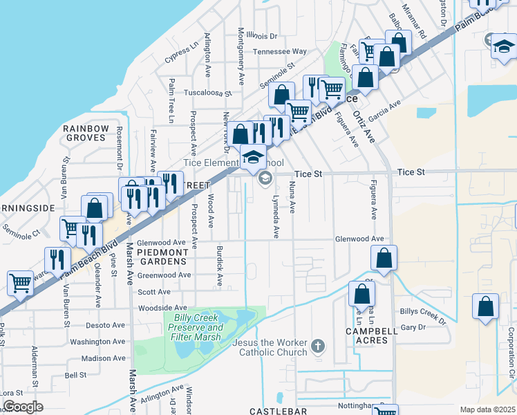 map of restaurants, bars, coffee shops, grocery stores, and more near 4524 Tice Street in Fort Myers