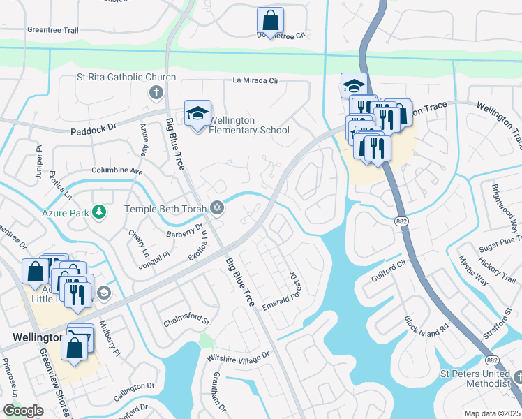 map of restaurants, bars, coffee shops, grocery stores, and more near 12 Albright Court in Wellington