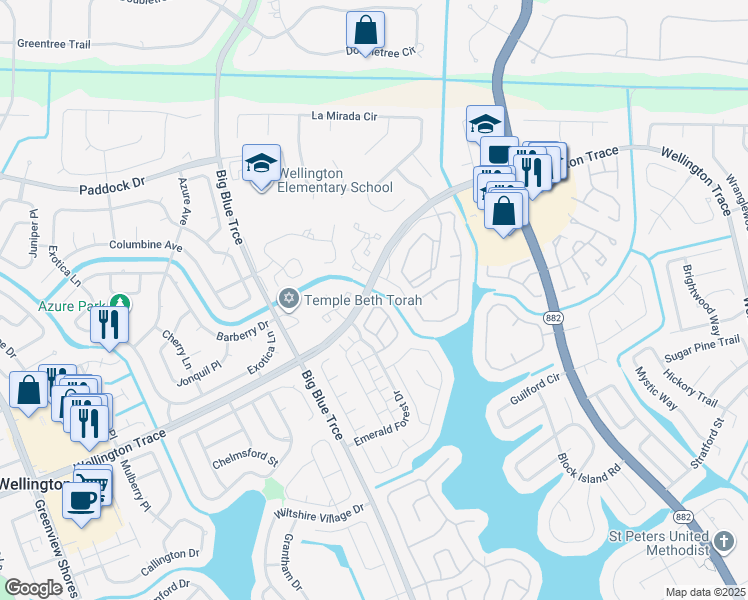 map of restaurants, bars, coffee shops, grocery stores, and more near 13164 Quiet Woods Road in Wellington