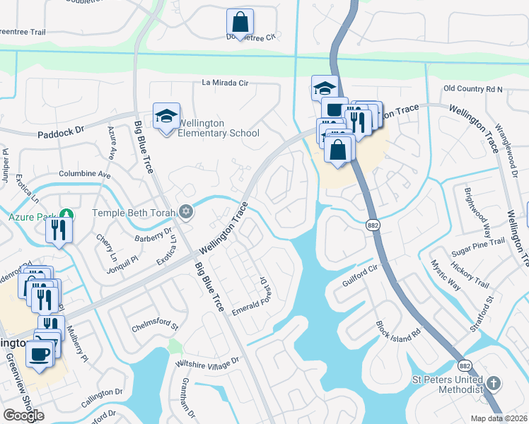 map of restaurants, bars, coffee shops, grocery stores, and more near 13098 Via Veneto in Wellington