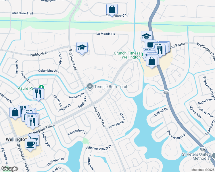 map of restaurants, bars, coffee shops, grocery stores, and more near 12 Albright Court in Wellington