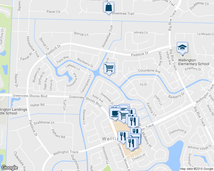 map of restaurants, bars, coffee shops, grocery stores, and more near 14187 Aster Avenue in Wellington