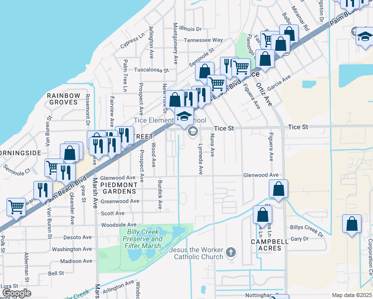 map of restaurants, bars, coffee shops, grocery stores, and more near 4524 Tice Street in Fort Myers