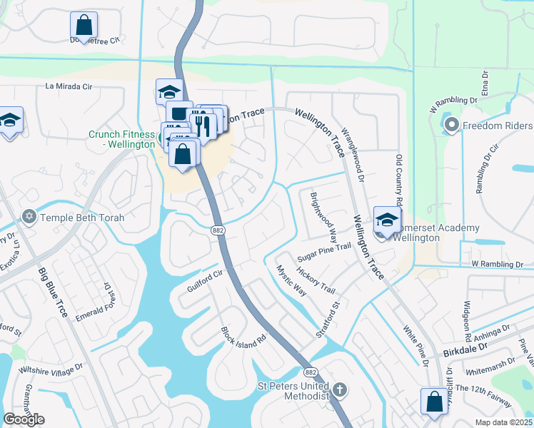 map of restaurants, bars, coffee shops, grocery stores, and more near 863 Lantern Tree Lane in Wellington