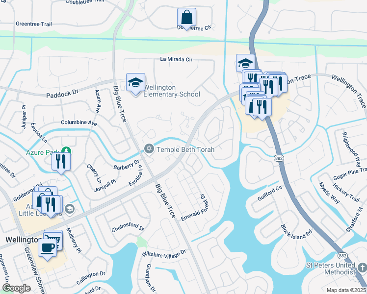 map of restaurants, bars, coffee shops, grocery stores, and more near 12 Albright Court in Wellington