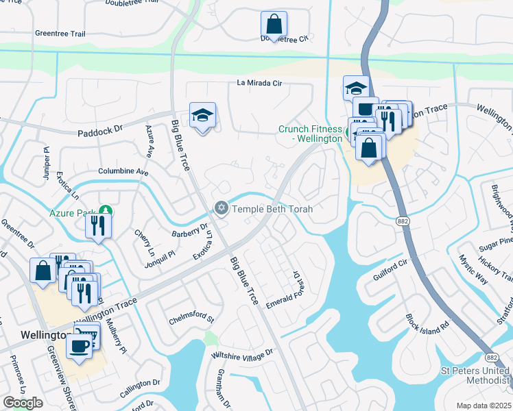 map of restaurants, bars, coffee shops, grocery stores, and more near 12 Albright Court in Wellington