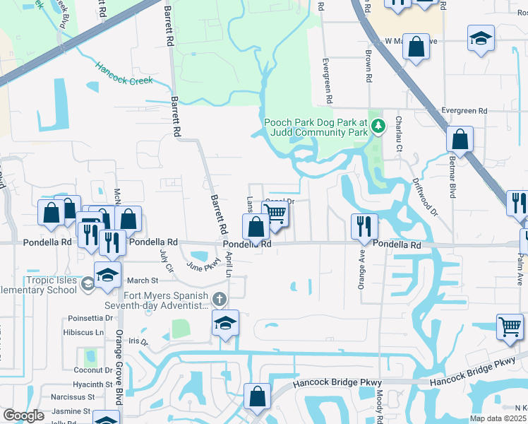 map of restaurants, bars, coffee shops, grocery stores, and more near 3960 Northside Circle in North Fort Myers