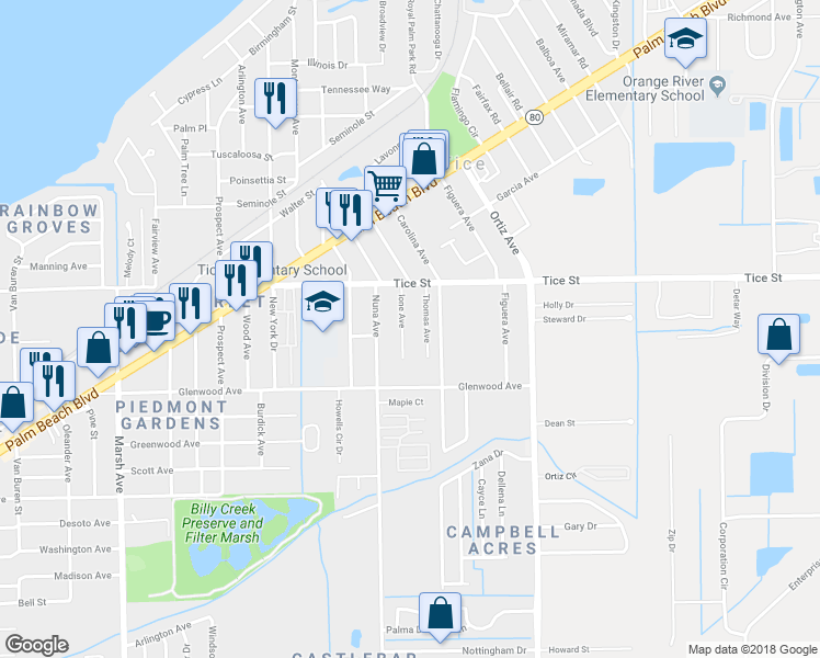 map of restaurants, bars, coffee shops, grocery stores, and more near 547 Ione Avenue in Fort Myers