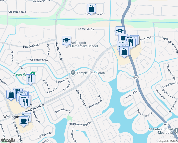 map of restaurants, bars, coffee shops, grocery stores, and more near 12 Albright Court in Wellington