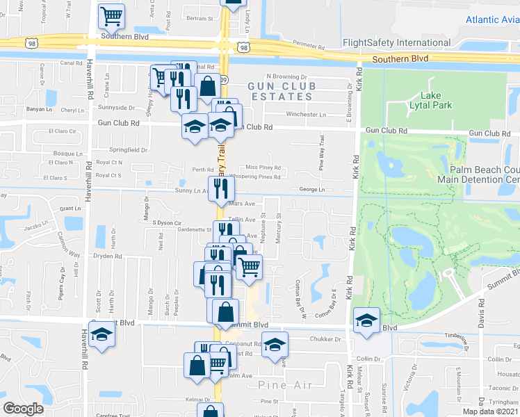 map of restaurants, bars, coffee shops, grocery stores, and more near 4369 Tellin Avenue in West Palm Beach