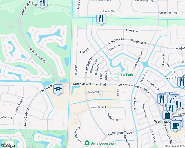 map of restaurants, bars, coffee shops, grocery stores, and more near 916 Daffodil Drive in Wellington