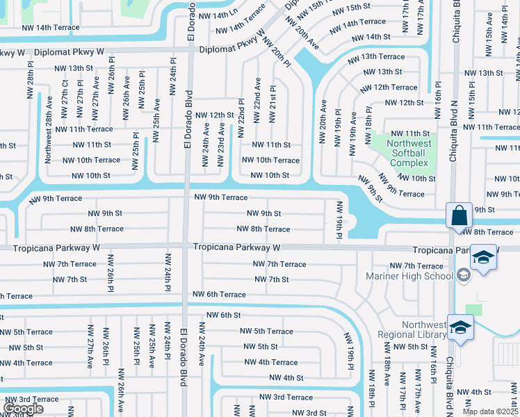 map of restaurants, bars, coffee shops, grocery stores, and more near 2201 Northwest 8th Terrace in Cape Coral