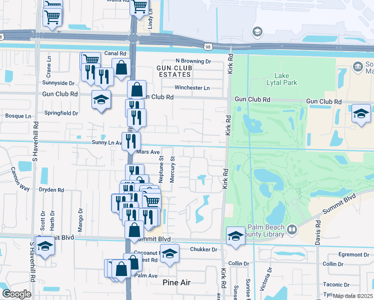map of restaurants, bars, coffee shops, grocery stores, and more near 4204 George Lane in West Palm Beach