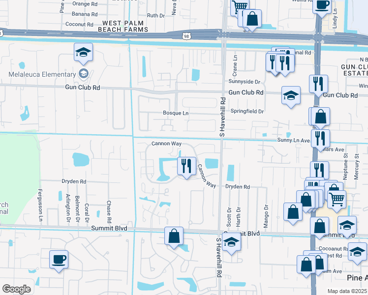 map of restaurants, bars, coffee shops, grocery stores, and more near 5183 Cannon Way in West Palm Beach