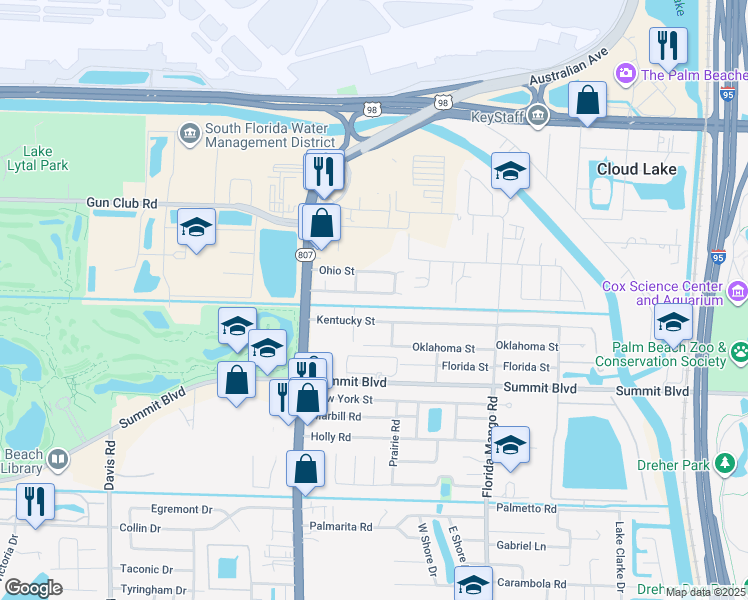 map of restaurants, bars, coffee shops, grocery stores, and more near 2825 Alabama Street in West Palm Beach