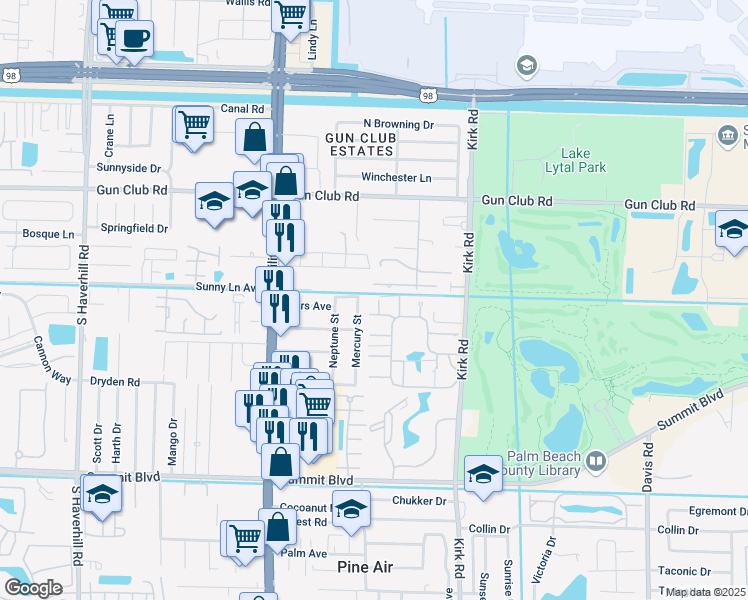 map of restaurants, bars, coffee shops, grocery stores, and more near 4204 George Lane in West Palm Beach