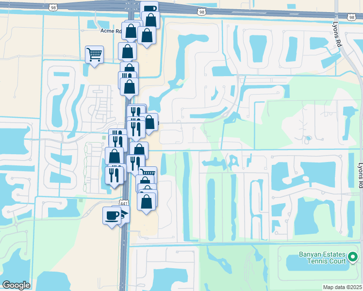map of restaurants, bars, coffee shops, grocery stores, and more near 240 Pioneer Way in Royal Palm Beach