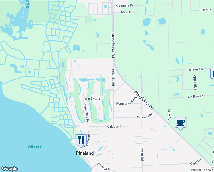 map of restaurants, bars, coffee shops, grocery stores, and more near 7441 Grande Pine Road in Bokeelia