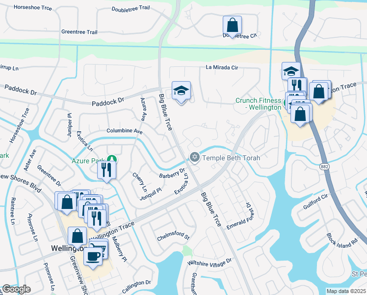 map of restaurants, bars, coffee shops, grocery stores, and more near 13484 Old Englishtown Road in Wellington