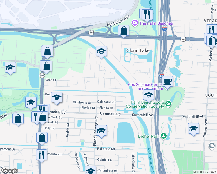 map of restaurants, bars, coffee shops, grocery stores, and more near 451 Dionne Drive in West Palm Beach