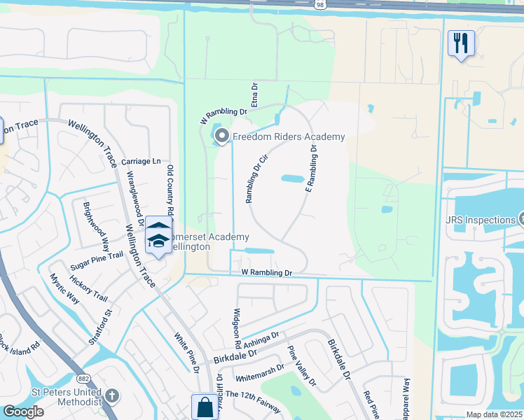 map of restaurants, bars, coffee shops, grocery stores, and more near 748 Rambling Drive Circle in Wellington