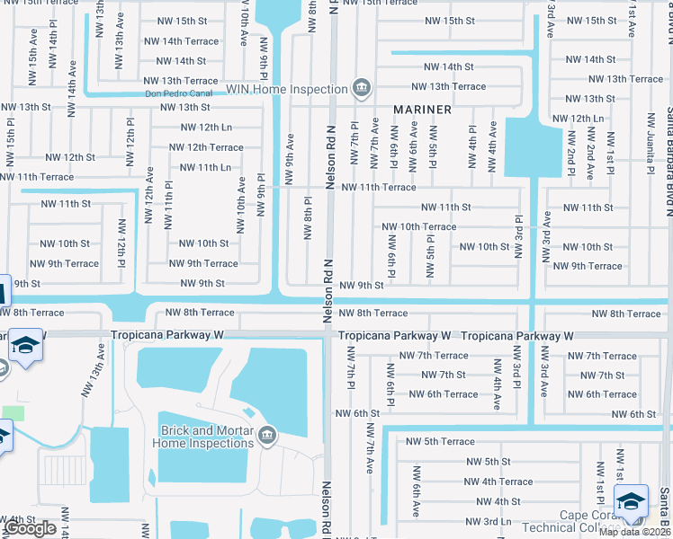 map of restaurants, bars, coffee shops, grocery stores, and more near 932 Northwest 7th Place in Cape Coral