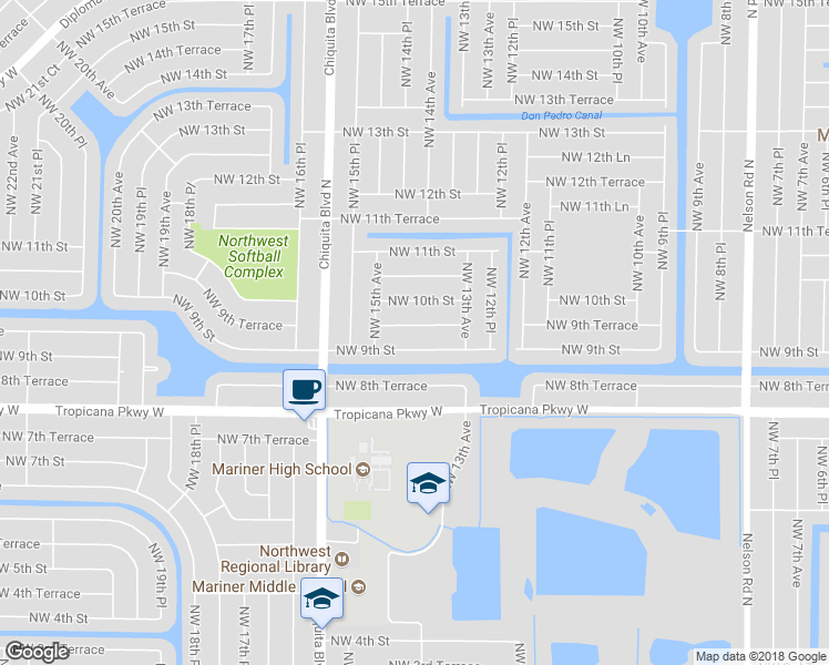 map of restaurants, bars, coffee shops, grocery stores, and more near 1404 Northwest 9th Terrace in Cape Coral