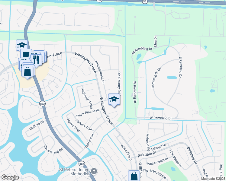 map of restaurants, bars, coffee shops, grocery stores, and more near 12103 Branding Iron Court in Wellington